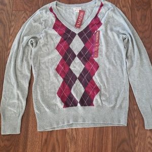 NWT XL Grey Sweater with Argyle
